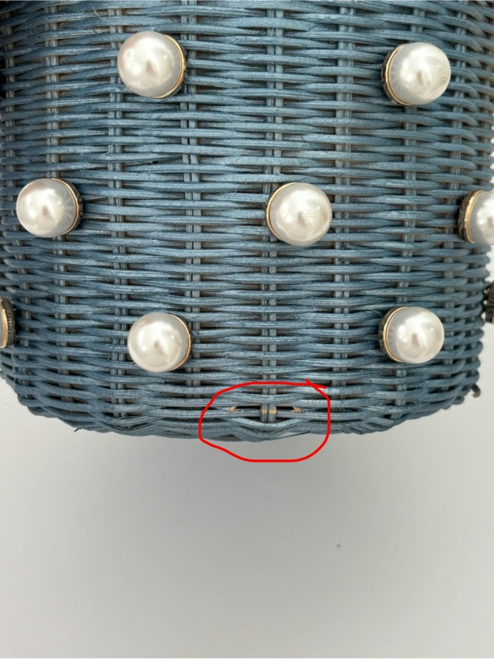 Btb Los Angeles Chloe Pearl Blue Basket Bag NWOT Rattan Pearls Bucket-Style - Picture 12 of 12